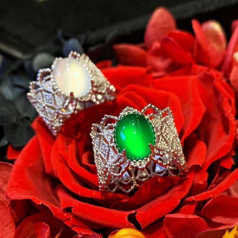Sier Plated Lace Retro Imitation Chalcedony Rings