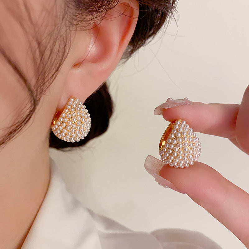 Women's Gold Plated French Entry Lux Pearl Fashion Dignified Earrings