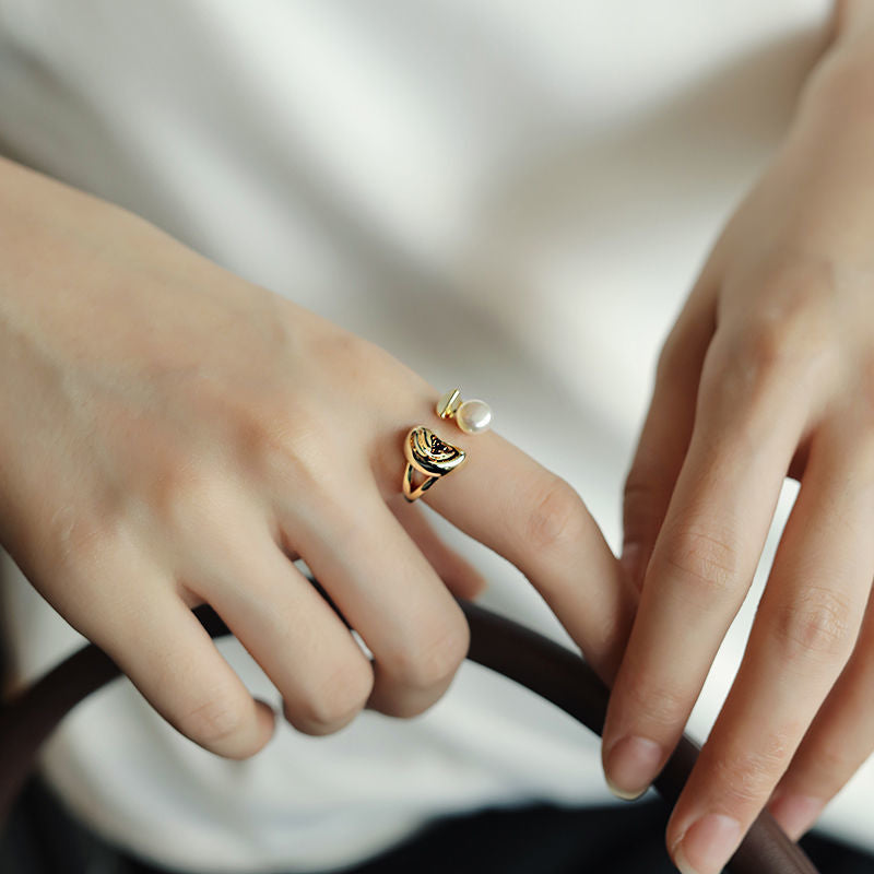 Electroplated Freshwater Pearl Zircon Stitching Butterfly Exquisite Rings