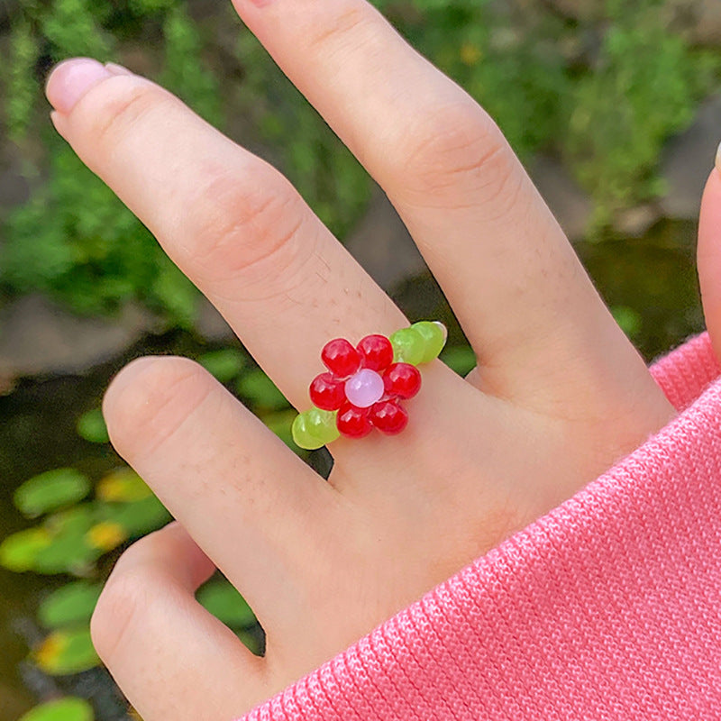 Color Stretch Crystal Beads Female Design Sense Rings