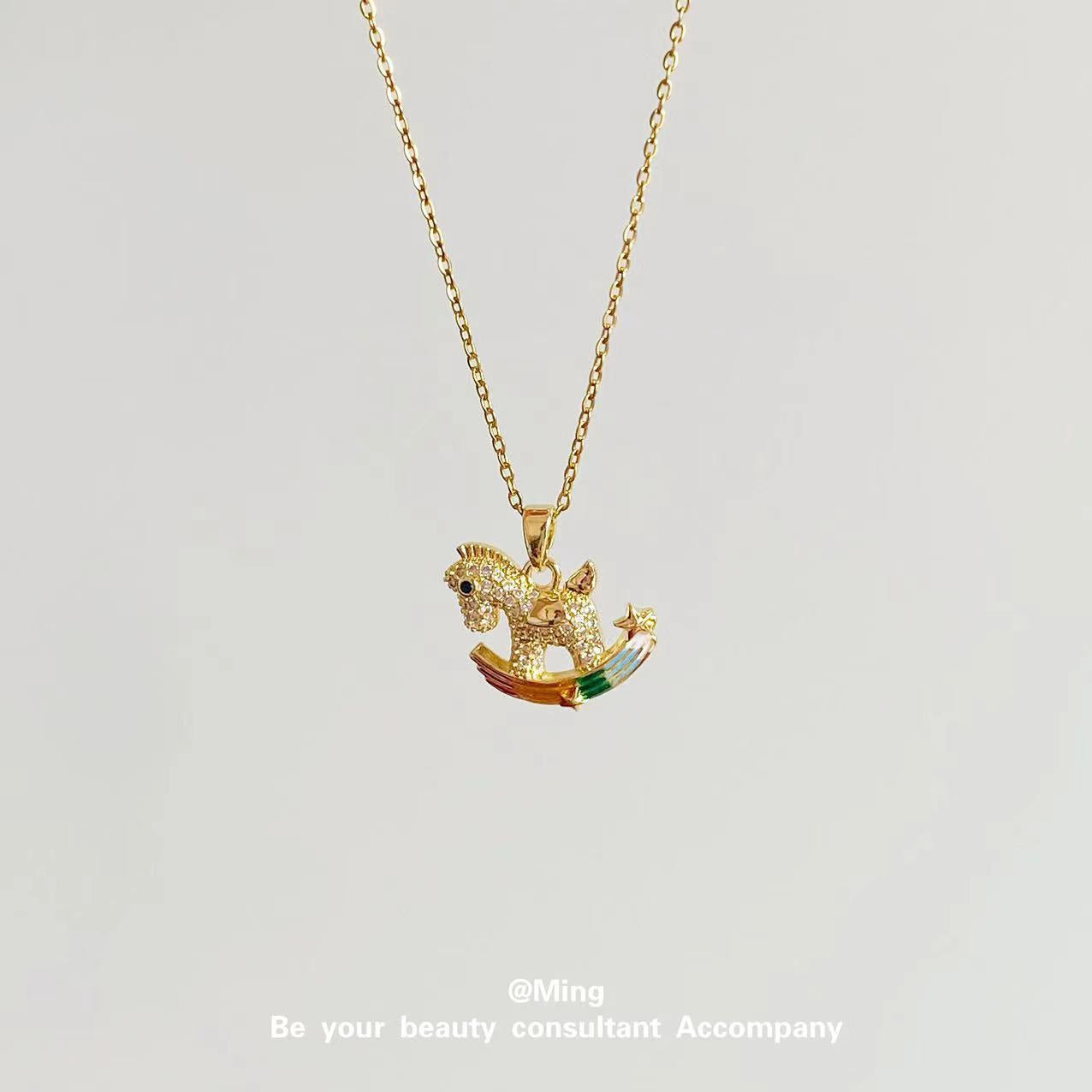 Colorful Pony Rainbow Horse Jewelry Diamond Inlaid Clavicle Necklaces