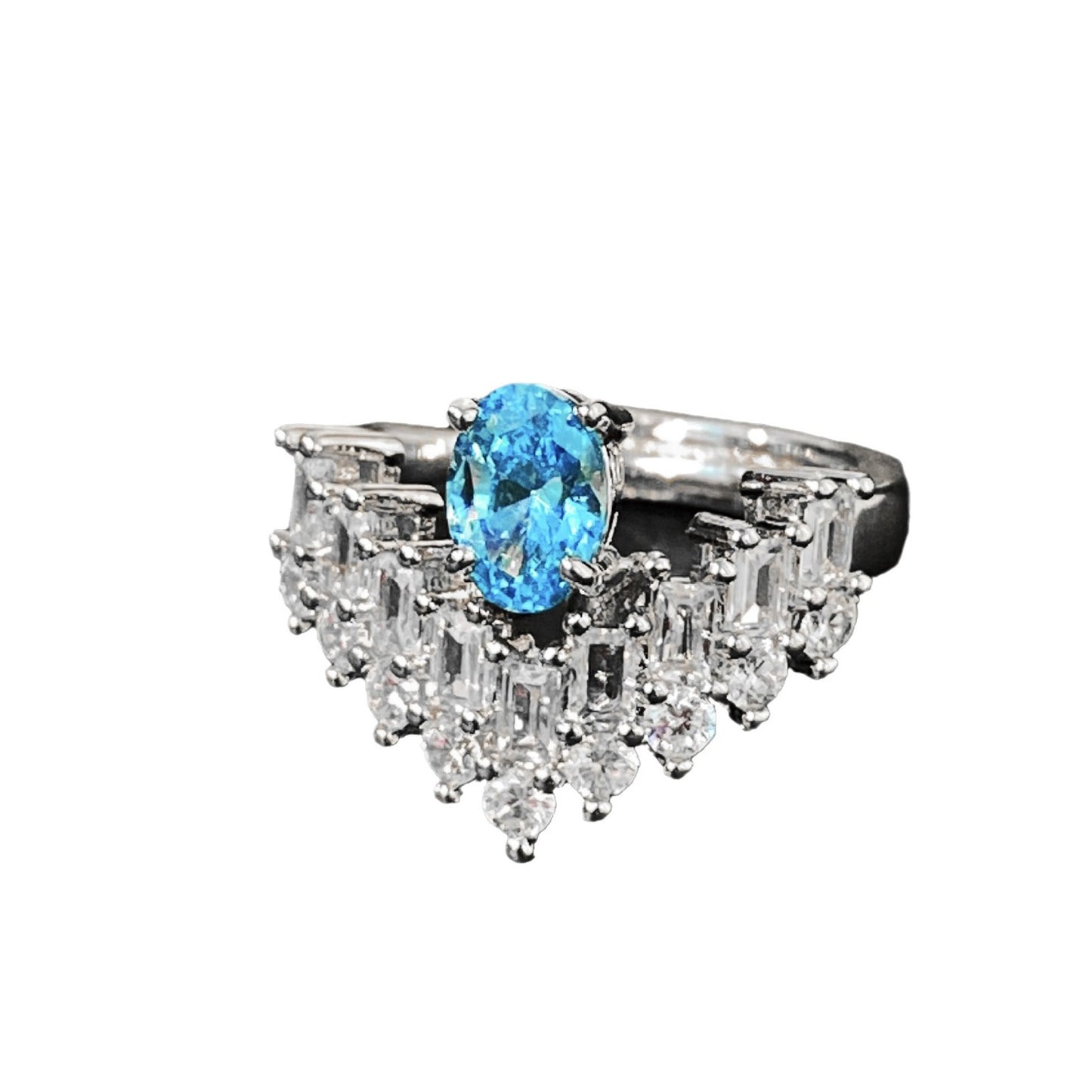 Sea Blue Zirconium Ice Flower Cut Light Luxury Rings