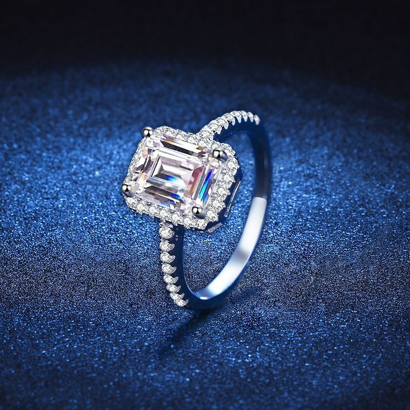 Sterling Sier Cube Sugar Emerald Cut Moissanite Rings