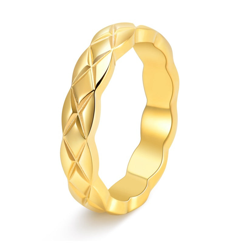 Korean Style Titanium Steel Couple Diamond Lattice Rings