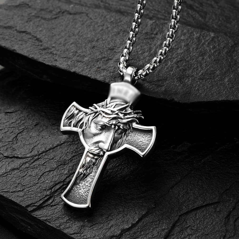 Style Stainless Steel Portrait Cross Titanium Pendants