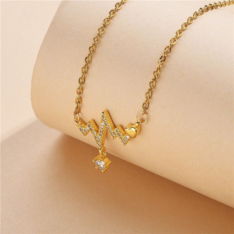 Ecg Titanium Steel Fashionable Personality Rhinestone Necklaces