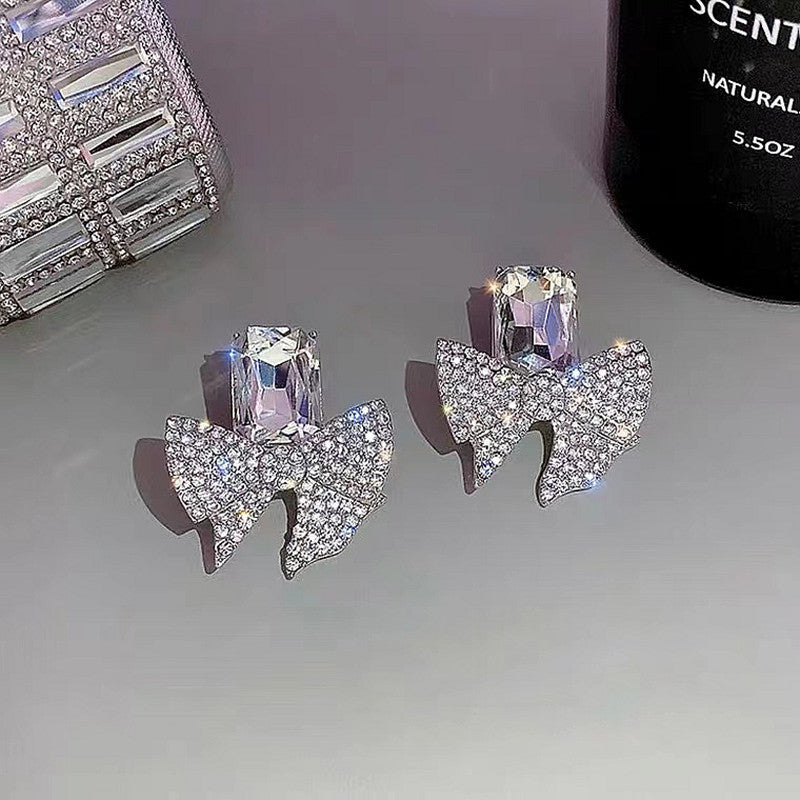 Full Diamond Bow Crystal Eardrops Dignified Sense Earrings