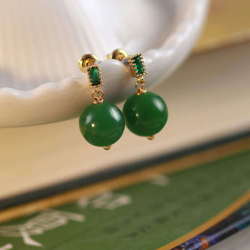 Chinese Emerald Chalcedony Light Luxury Minority Earrings