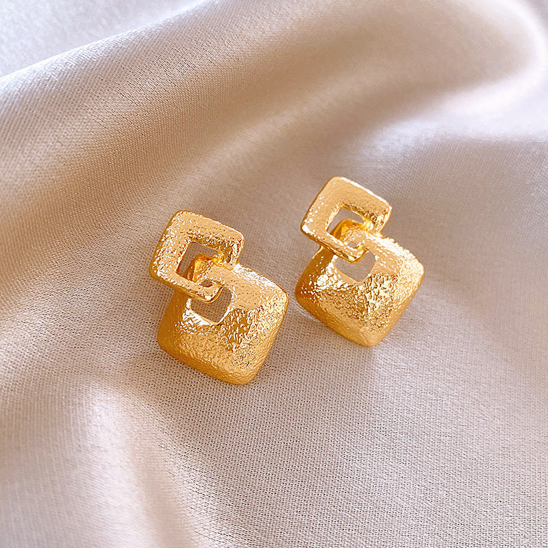 Sier Needle Metal Rhombus Niche Temperament Frosty Earrings