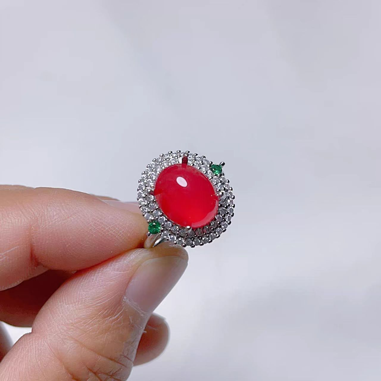 Agate Emerald Female Opening Adjustable Size Rings