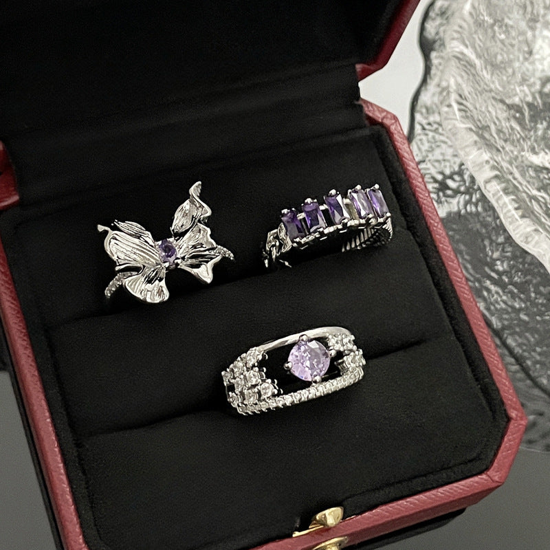 High-grade Brushed Butterfly Horse Eye Purple Rings