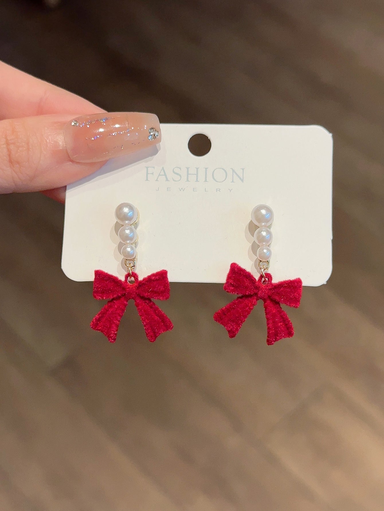 Red Black Bow Pearl Plush Light Earrings