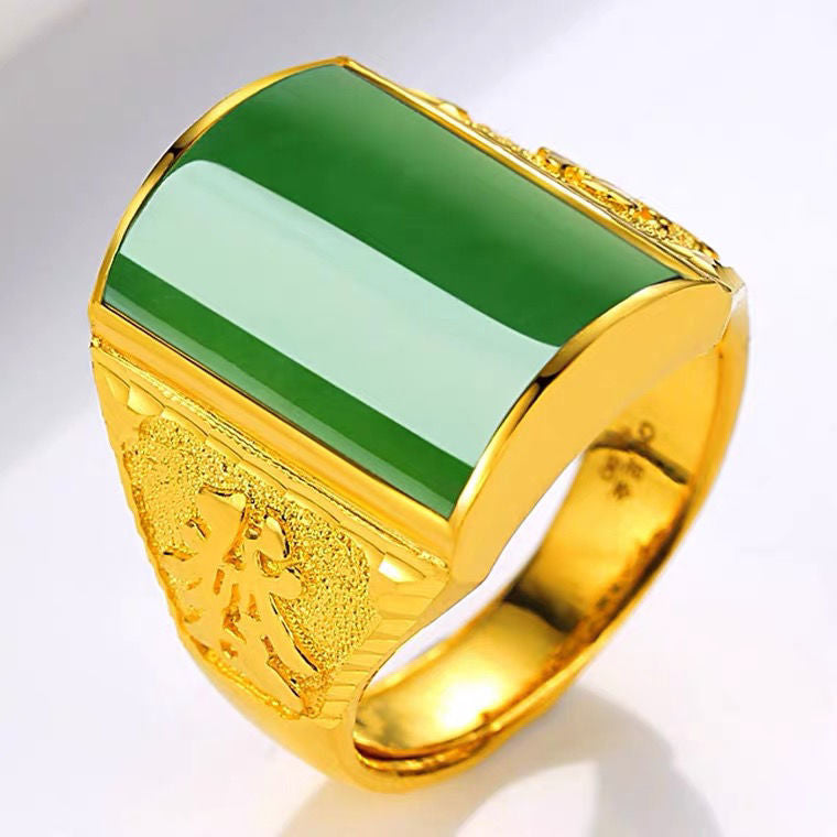 Men's Placer Gold Imitation Jade Around With Rings