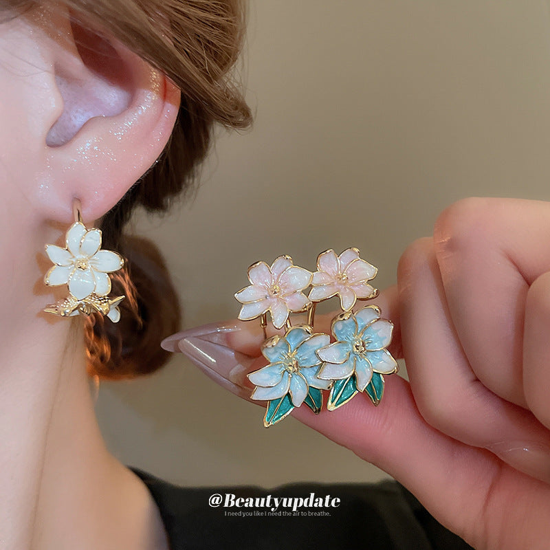Sier Needle Elegant Glaze Flowers Affordable Earrings