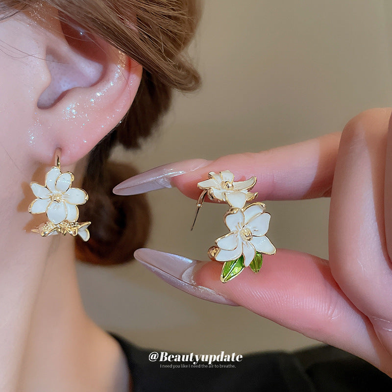 Sier Needle Elegant Glaze Flowers Affordable Earrings