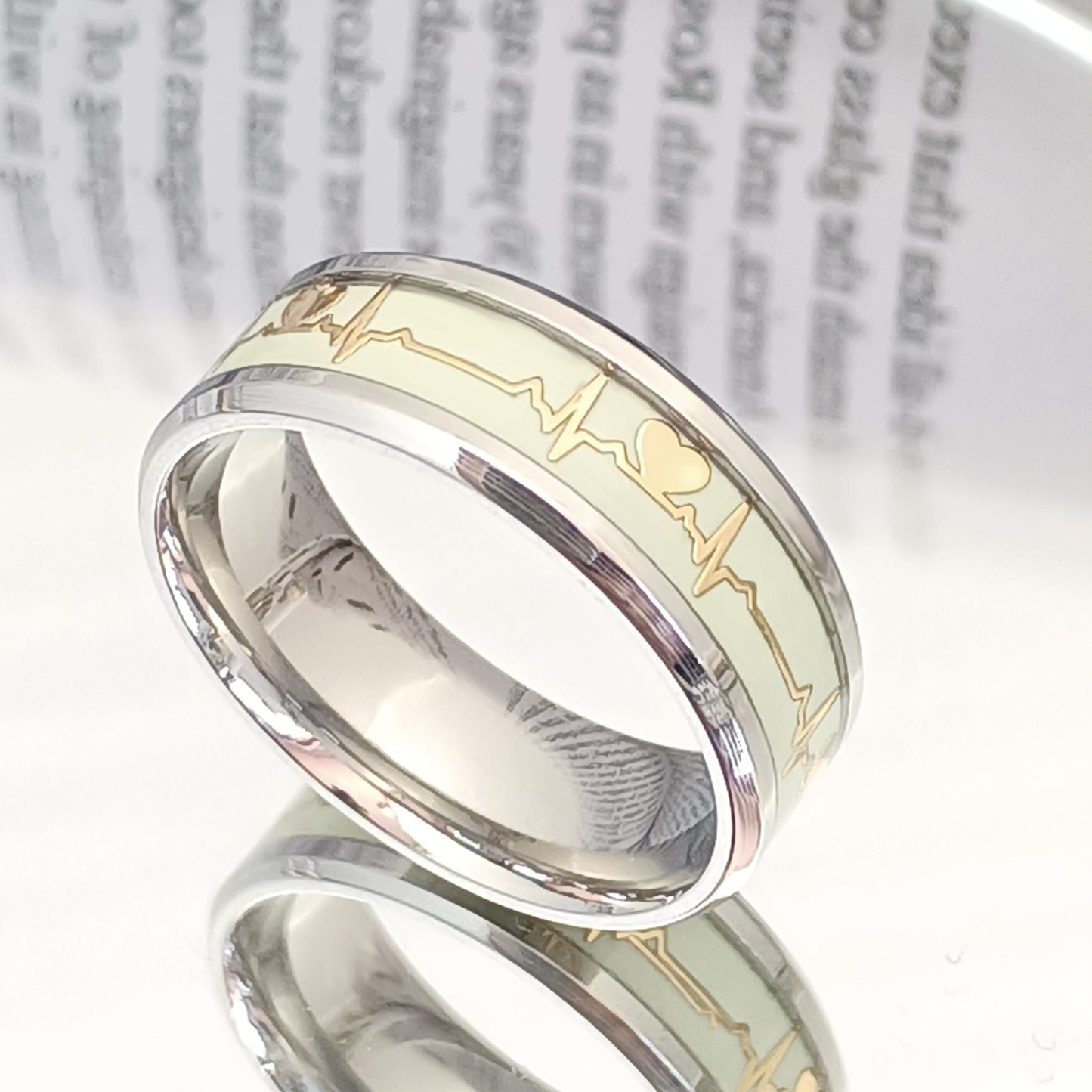 Women's & Men's Luminous Heartbeat Ecg Titanium Steel Couple Rings