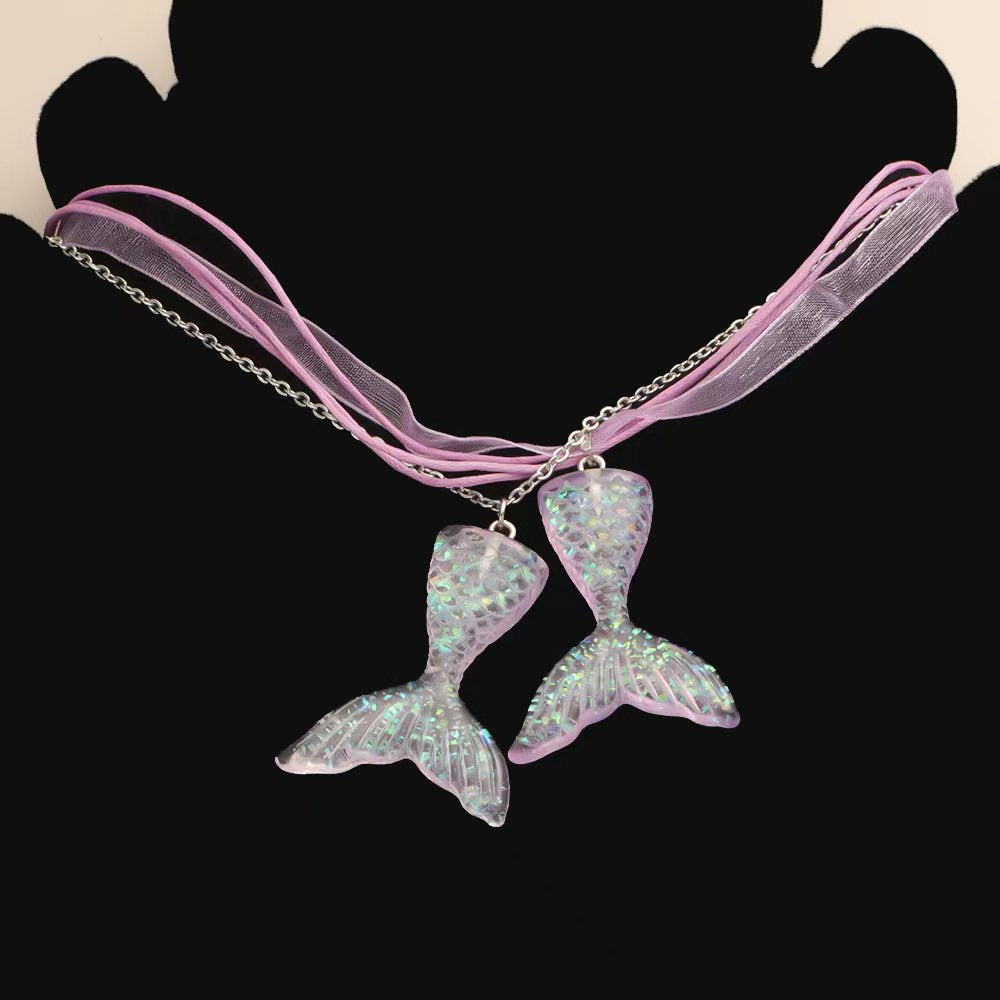 Color Mermaid Wax Rope Yarn Stainless Necklaces
