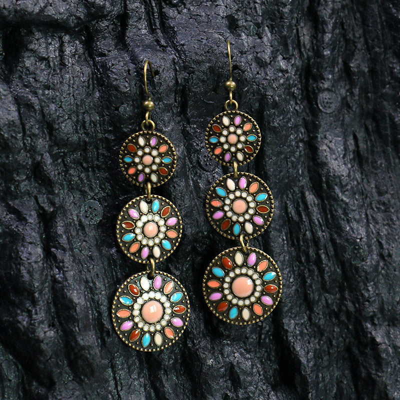 Metal Alloy Suit Vintage Color Diamond Flower Earrings