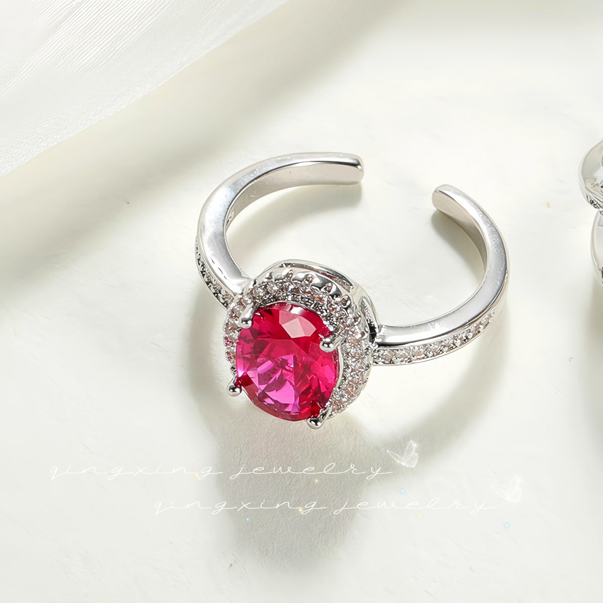 Women's Red Corundum Luxury High-grade Diamond Navy Rings