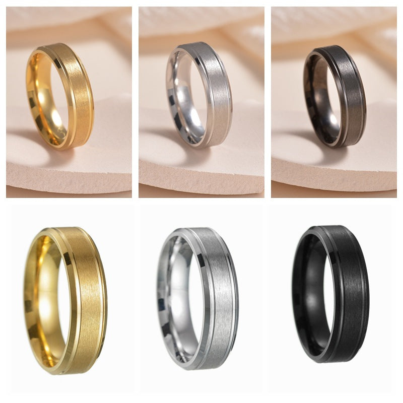 Men's Stainless Steel Wide Matte Double Beveled Rings