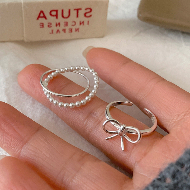 Niche Design Bow Pearl Cross Female Rings