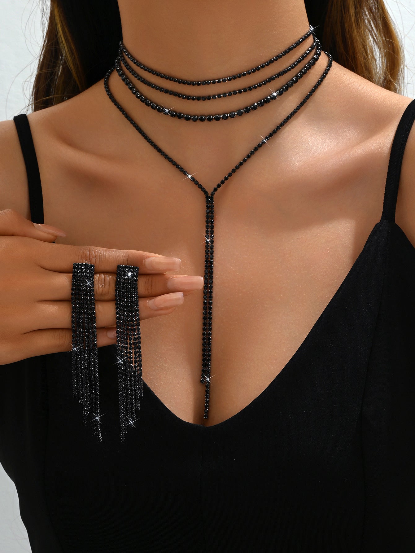 Exaggerated Minority Fashion Rhinestone Light Luxury Tassel Dinner Ball Necklaces