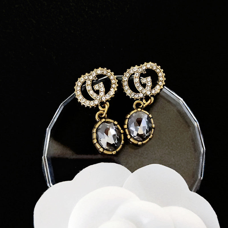 Women's & Men's Quality Collection Trending Rhinestone Letters Sier Earrings