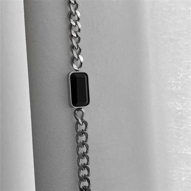 Women's & Men's Geometric Titanium Steel For Simple Black Zircon Niche Design Necklaces