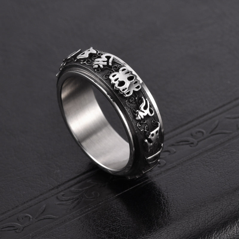 Men's Stainless Steel Rotatable Mantra Personalized Decompression Rings