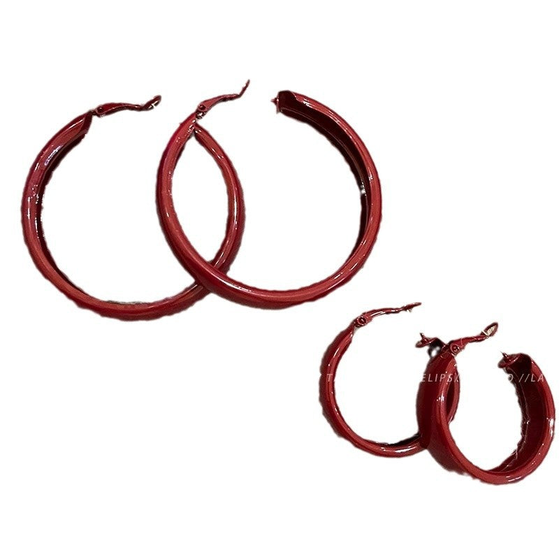 Women's Pinched Vintage Red Large Hoop High-grade Rings