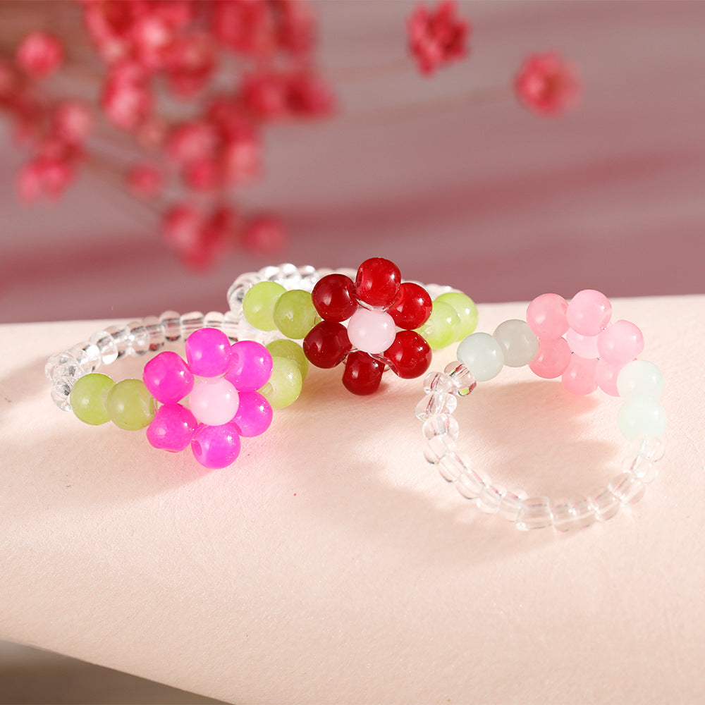 Color Stretch Crystal Beads Female Design Sense Rings