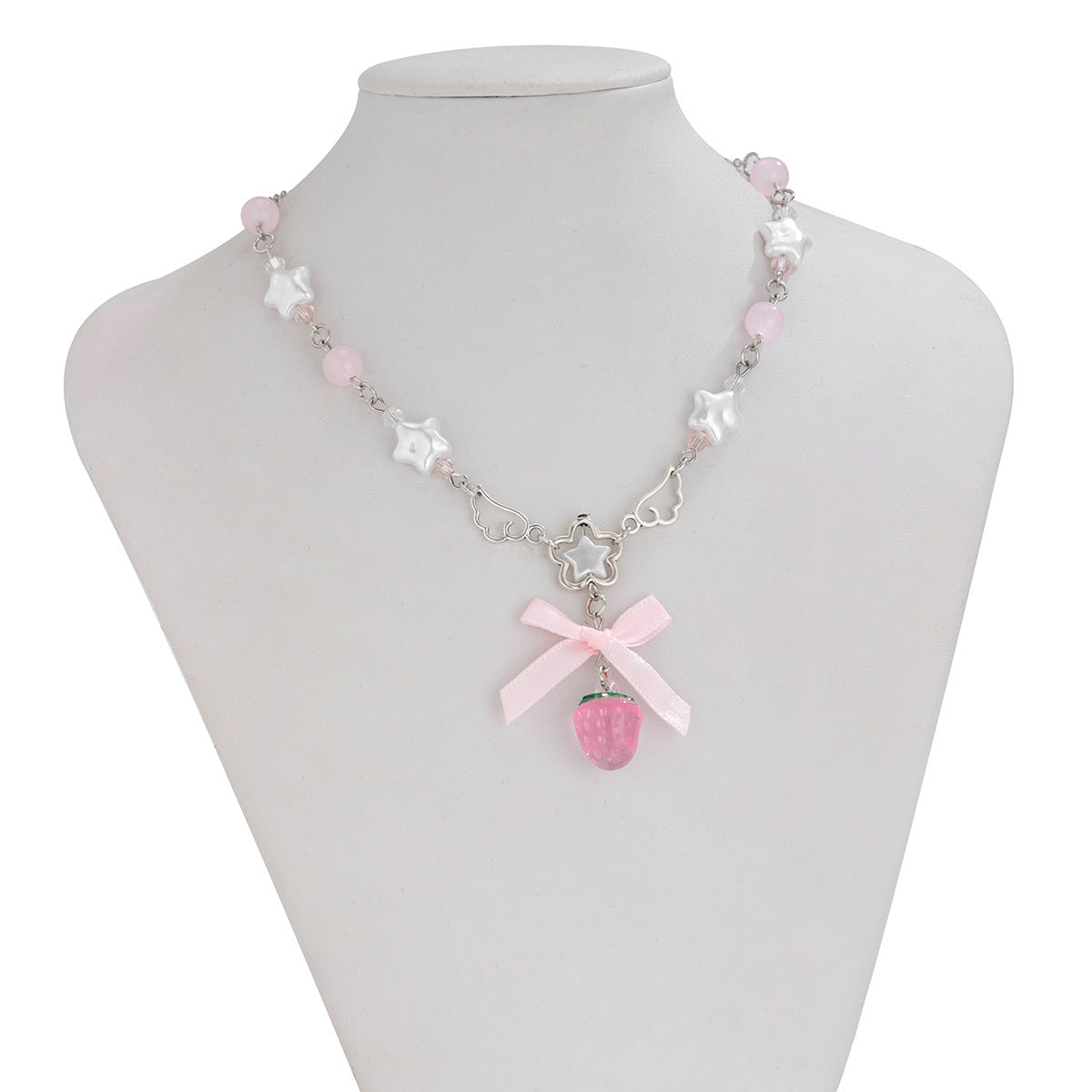Sweet Style Bow Strawberry Simple Imitation Pearl Necklaces
