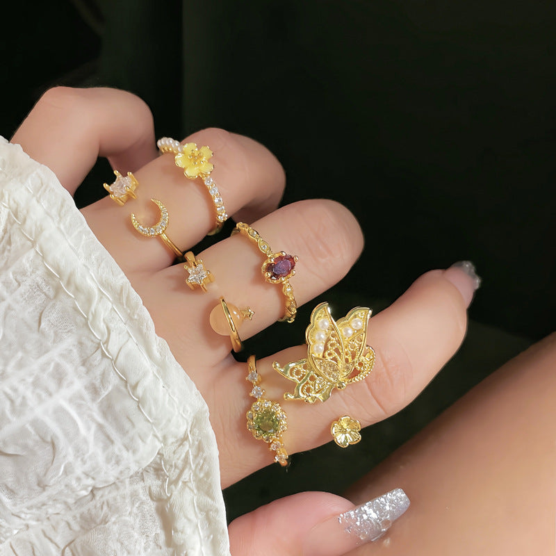 Vintage Open Female Niche Butterfly Flower Rings