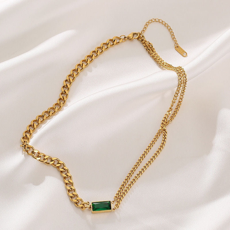 Emerald Zircon Clavicle Chain Simple Graceful Necklaces