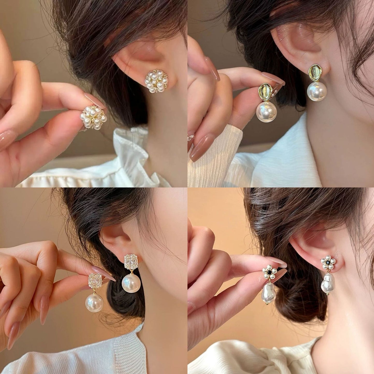 Women's Gold Plated French Entry Lux Pearl Fashion Dignified Earrings