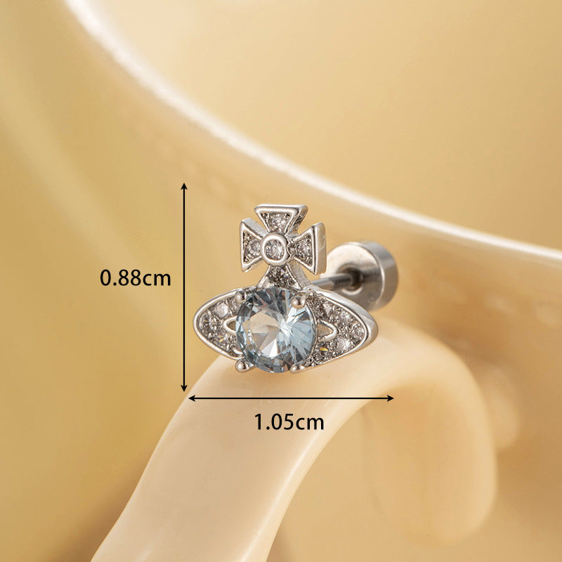 Rod Light Sea Blue Saturn High-grade Earrings