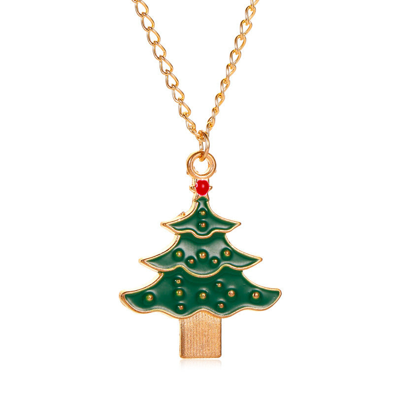 Christmas Fashion Snowflake Crutches Tree Dripping Oil Festive Necklaces