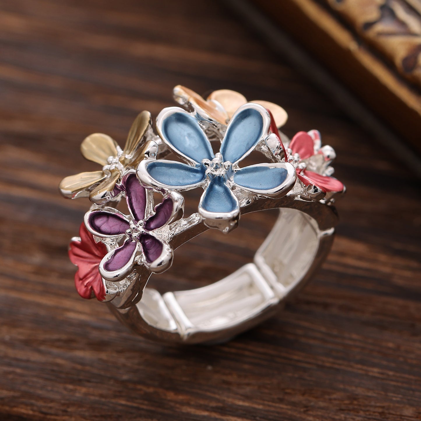 Alloy Artificial Color Painting Oil Elastic Rings