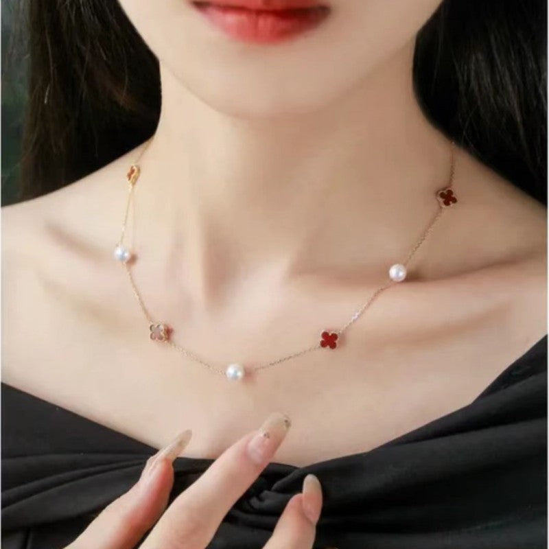 Inlaid Zircon Flower Pearl Light Luxury Temperament Classic Necklaces