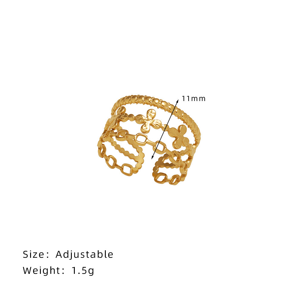 Osmanthus Wide Hollow Chinese Style Titanium Rings