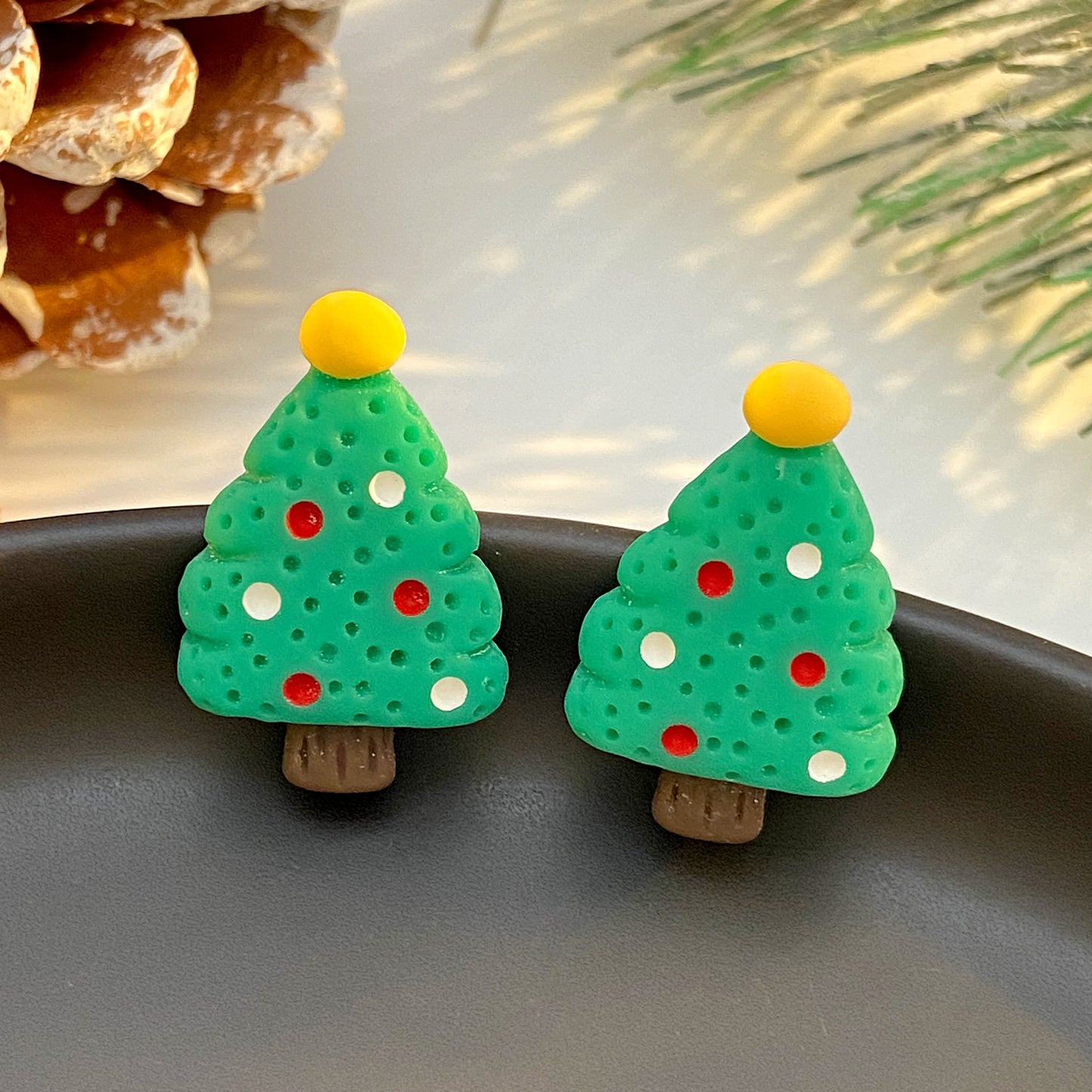 Christmas Resin Cartoon Tree Elderly Bell Earrings