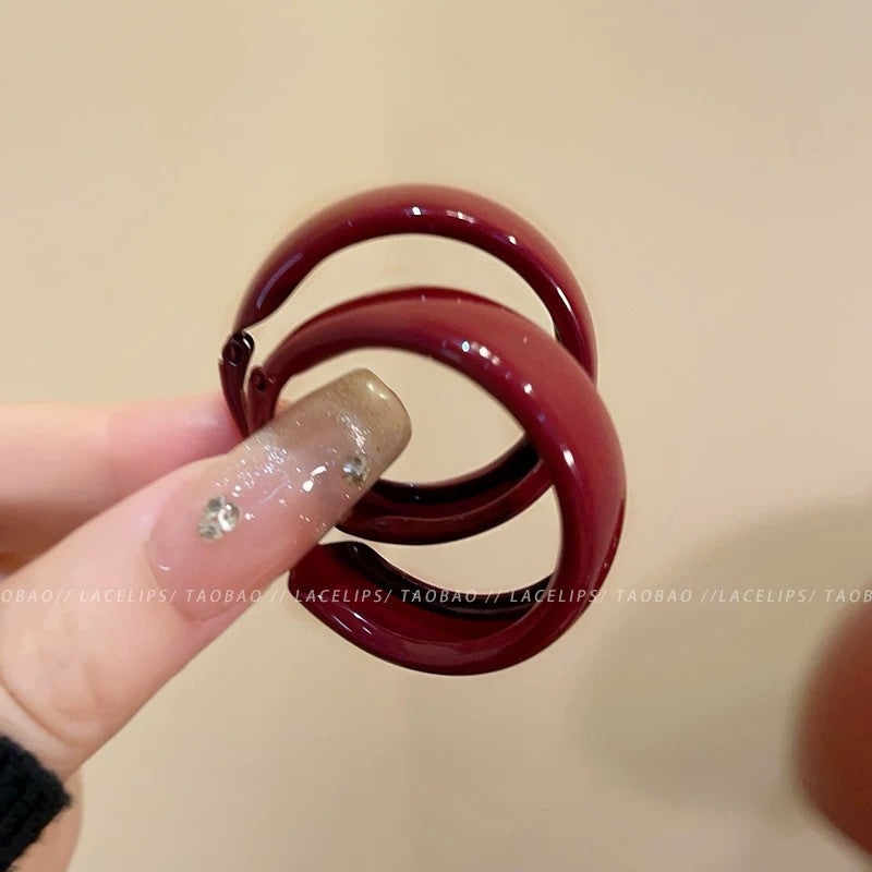 Women's Pinched Vintage Red Large Hoop High-grade Rings