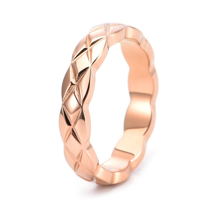 Korean Style Titanium Steel Couple Diamond Lattice Rings