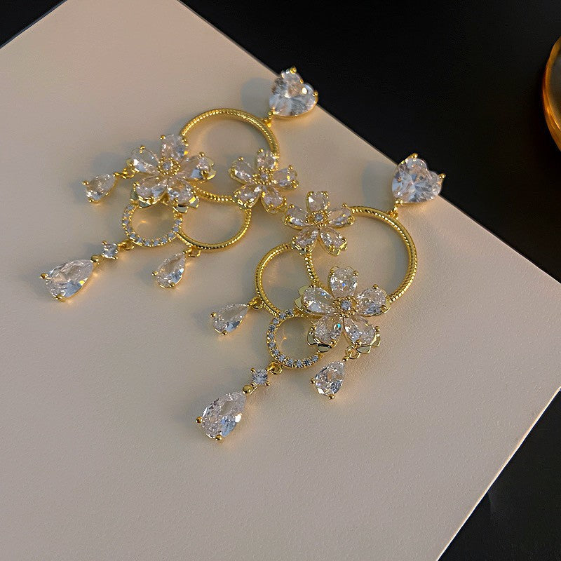 Fashion Zirconia Micro Inlaid Zircon Long Earrings