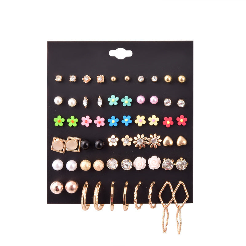 Women's Heart Flowers Pairs Earings Set Popular Rings