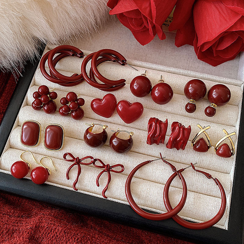 Sier Needle Drip Glazed Love Style Female Temperament Earrings