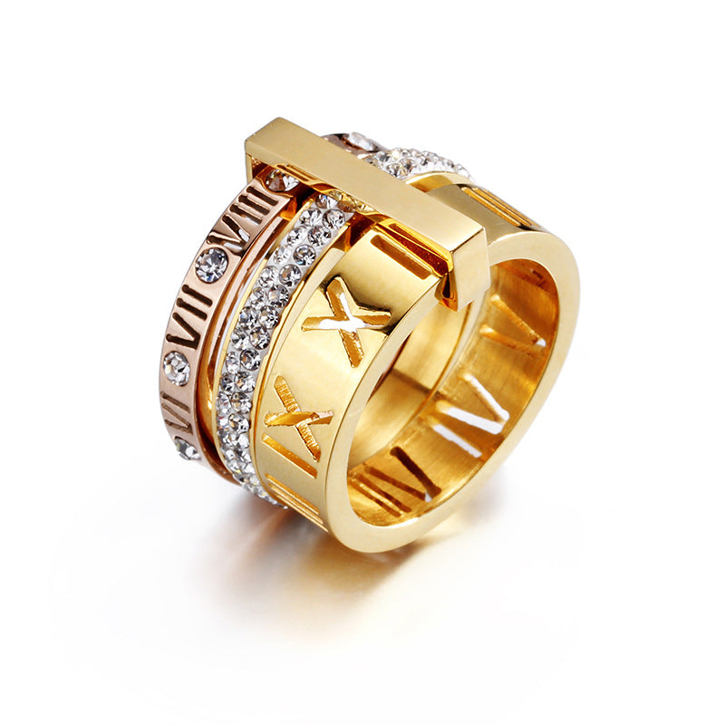 Women's Roman Letters Two-color Fashion Atmospheric Stainless Rings