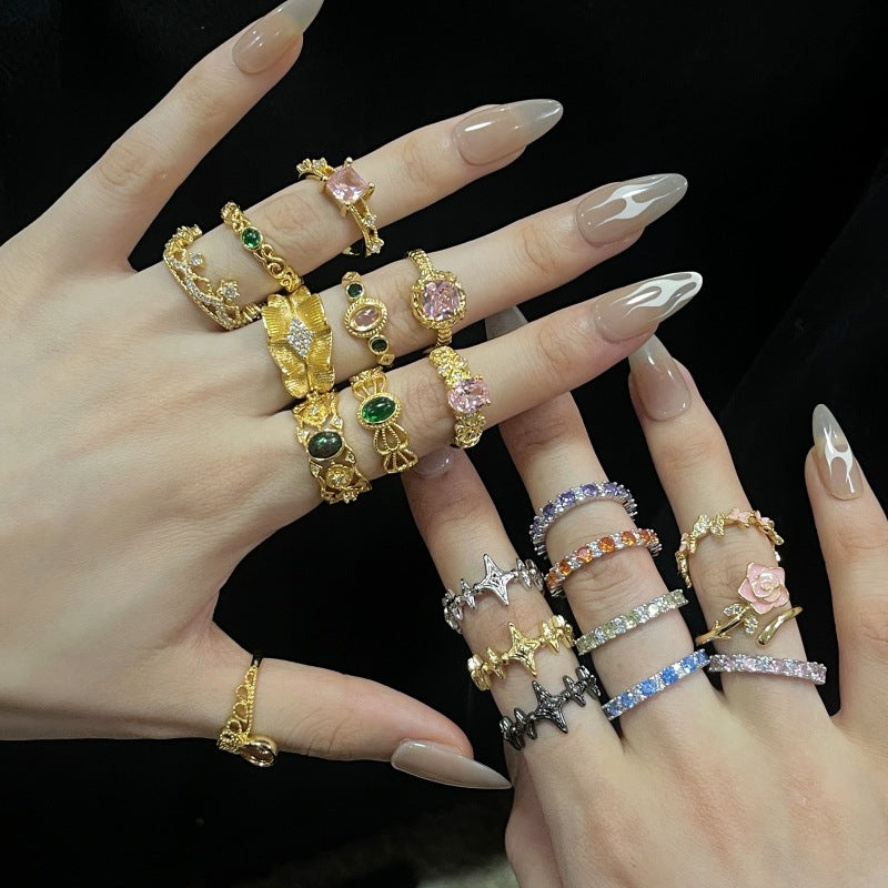 Golden Antique Style Series Cold High Sense French Simplicity Rings
