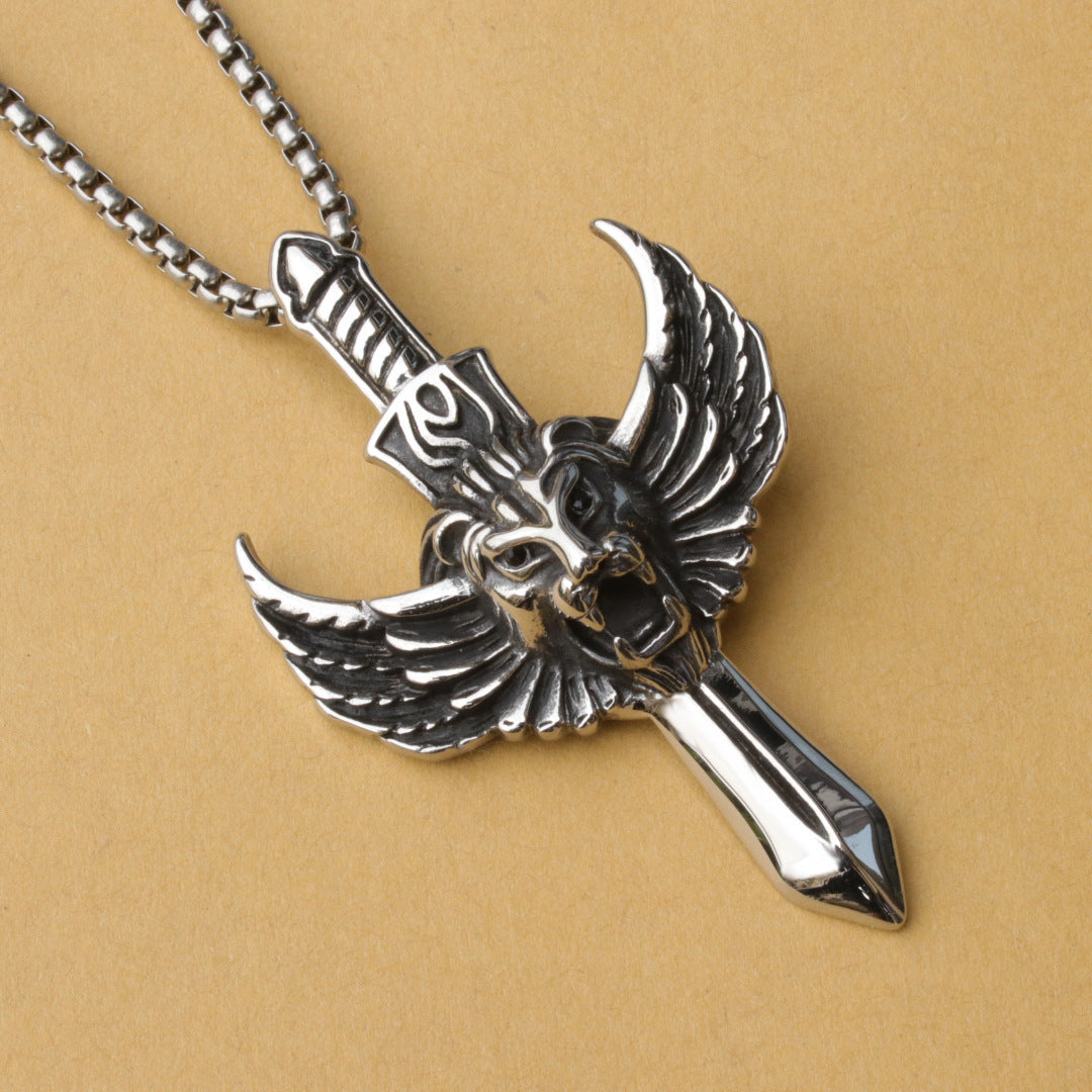 Men's Vintage Cross Ghost Head Titanium Fashion Necklaces