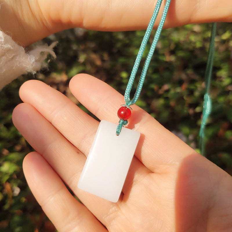 Women's & Men's Emerald Lucky Imitation White Jade Square Pendants